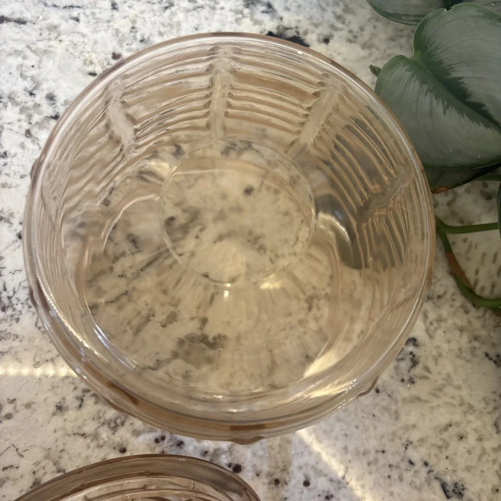 Vtg Anchor Hocking Manhattan Pink Depression Glass Beehive Biscuit Cookie Jar